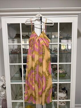 Sleeveless Pink & Mustard Tie-Dye Maxi Dress